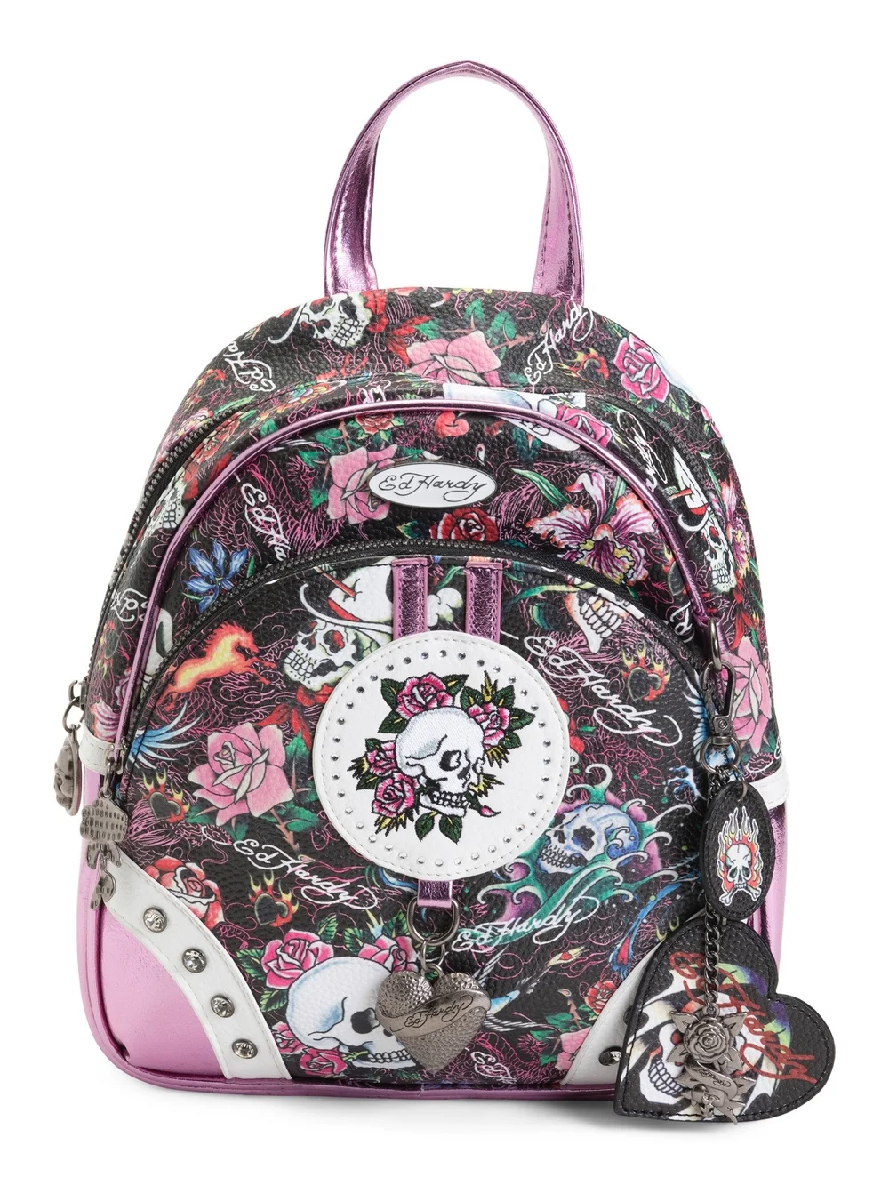 Ed Hardy Pink Floral Skull Mini Backpack Amazon.com: ED HARDY Mini Heather Backpack with Skull & Rose  main image 4